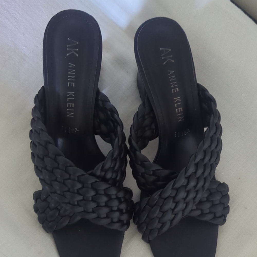 Anne Klein Black Mules with Braided Design